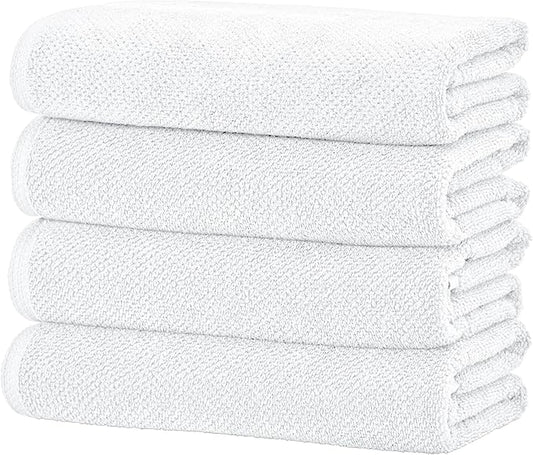 Great Bay Home 100% Cotton 6 Pack 26x16 Hand Towel Set - Absorbent, Quick-Drying, Durable Towels for Bathroom Decor - Low-Twist, Two-Ply Fibers (Optic White)
