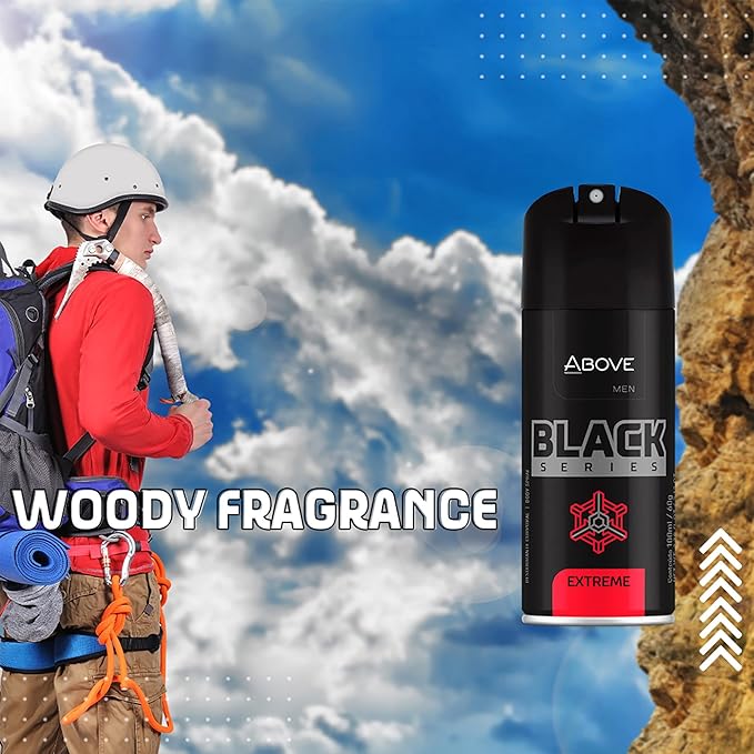 ABOVE Black Series Body Spray, Extreme, 2.12 oz - Deodorant - Woody Fragrance - Masks Perspiration Odors - Long-Lasting Dry Spray - Cruelty-Free