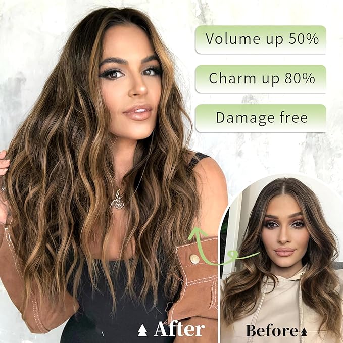 KooKaStyle Invisible Wire Hair Extensions with Transparent Wire Adjustable Size 4 Secure Clips Long Wavy Secret Wire Hairpiece 24 Inch for Women (H2/426#Balayage Dark Brown to Chestnut)
