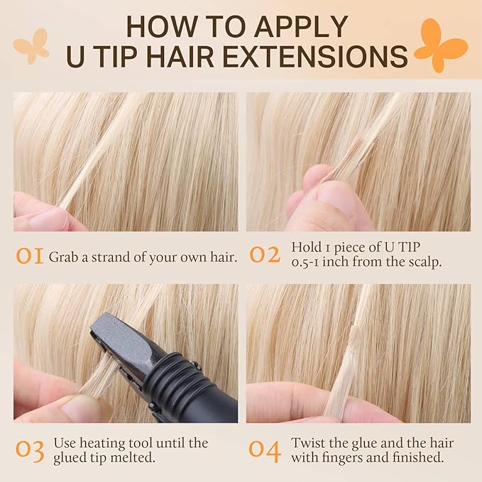 DOORES K Tip Hair Extensions Real Human Hair, Light Blonde Highlighted Golden Blonde 22 Inch 50g/50s, Invisible U Tip Natural Straight