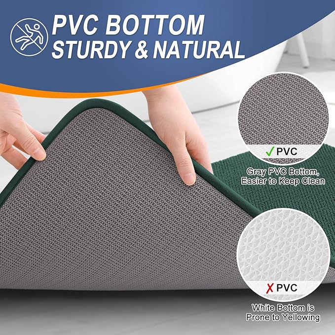 OLANLY Thick Memory Foam Bath Mat Rug 44x24, Extra Soft Absorbent Bathroom Rug, Quick Dry Bath Mats, Non-Slip, Washable Carpet for Bathroom, Tub and Shower, Home Decor Accessories, Blackish Green