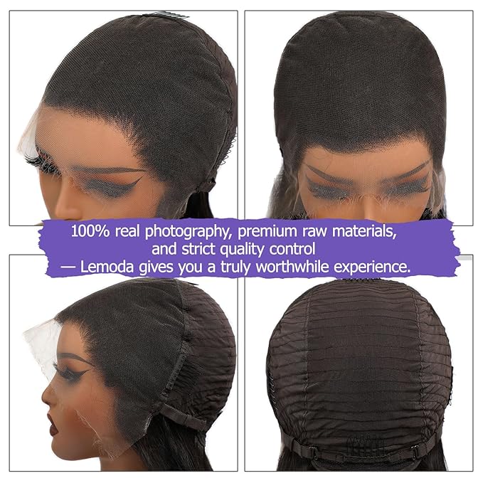 Lemoda 26Inch Full 13x6 SKINLIKE Real HD Lace Frontal Wigs 200% 15A 13x6 Straight Virgin Human Hair Full Lace Frontal Wigs Invisible 0.1mm Ultra-thin Frayed Ends Lace Front Wig Pre Plucked Tiny Knots