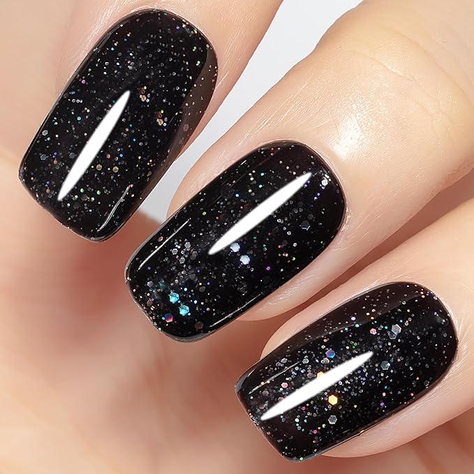 YTD Likomey Gel Nail Polish,15ml Sparkling Colorful Chunky Black Glitter Gel,Shiny Fall Winter Salon Home DIY Soak Off UV Manicure and Pedicure Varnish,CS024