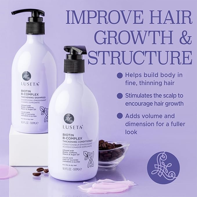 Luseta B-Complex Shampoo & Conditioner Set for Hair Strengthening, Routine shampoo and Conditioner for Women, Biotin Shampoo for Thinning Hair for Women and Men All Types 2 x 16.9oz