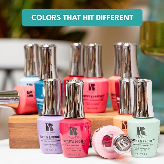 RC Red Carpet Manicure Fortify & Protect Light Mauve Shimmer Gel Polish for Strong, Healthy Nails - Infused with Vitamin A & Biotin - (Backstage Access) Led Nail Gel Color, 0.3 Fl Oz