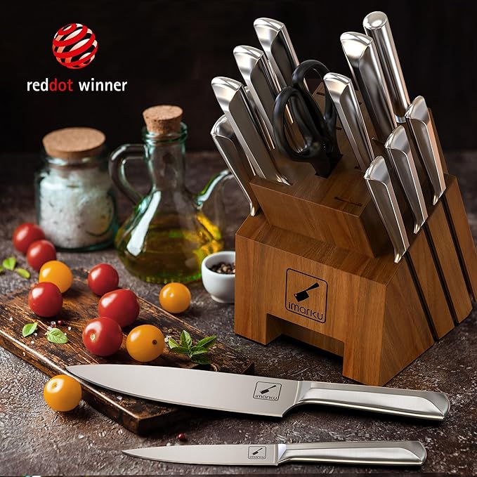 imarku Knife Set, 16PCS High Carbon Stainless Steel Kitchen Knife Set with Block Ultra Sharp Knife Block Set, Japanese Knife Set with Dotted Non-slip Ergonomic Handle, Best Gifts