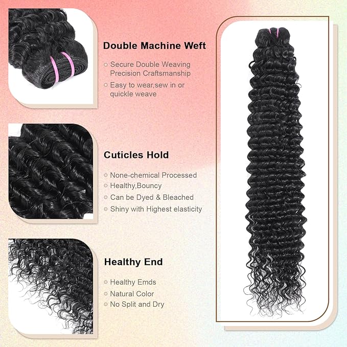 15A Raw Indian Human Hair Bundles Deep Wave Bundles Human Hair,Triple Lifespan Virgin Remy Hair,No Tangle Shedding,Keep Texture Silky Soft After Multiple Washes (1 Bundle Deep wave, 26 Inch)