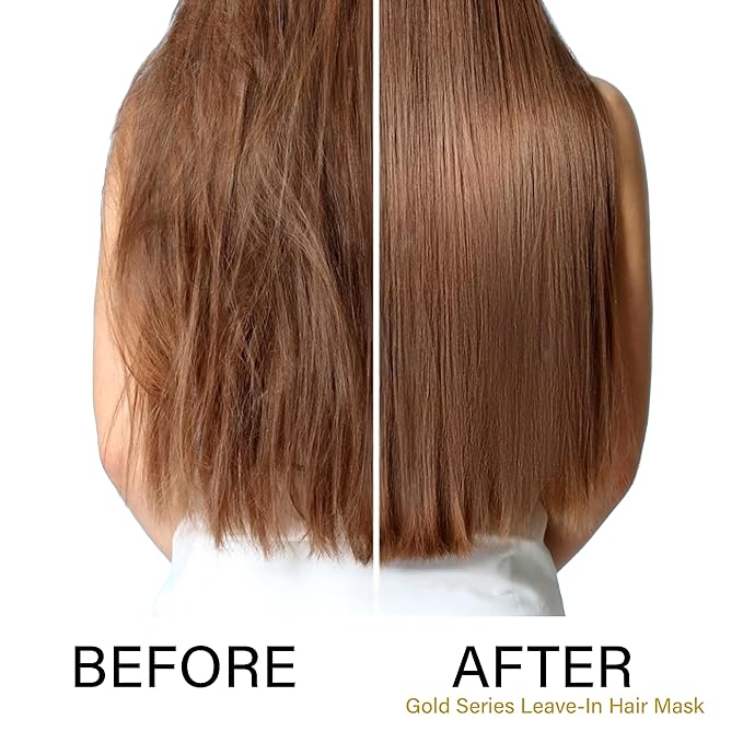 Gold Series Leave-In Hair Mask – Argan Oil Hair Mask Enriched with Keratin – Nourishing and Gently Detangling Leave In Conditioner Spray For Curly Frizzy or Damaged Hair, 8.4 Fl.oz