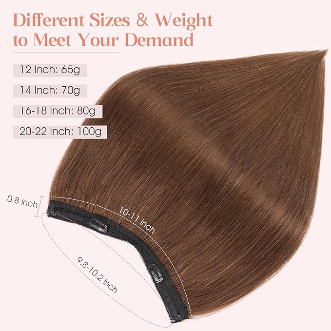 Hairro Wire Hair Extensions Human Hair, Fish Line Invisible Adjustable & Clips in Extensions Straight, 100% Real Hairpieces Seamless Blending for Women, 14 Inch 70g Medium Brown