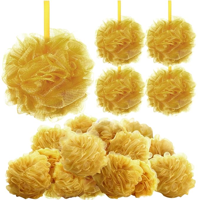 12 Pcs Christmas Bath Loofah Sponge Red Green Loofah Exfoliating Body Scrubber Shower Sponge 50g Mesh Shower Pouf Balls Gift Set for Women Men Bathing Accessories(Gold)
