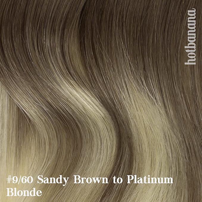 HOTBANANA Human Hair Clip in Hair Extensions, Ombre Sandy Brown to Platinum Blonde 120g Clip in Hair Extensions Real Human Hair Straight Remy Hair Clip in Hair Extensions 14 Inch 7pcs