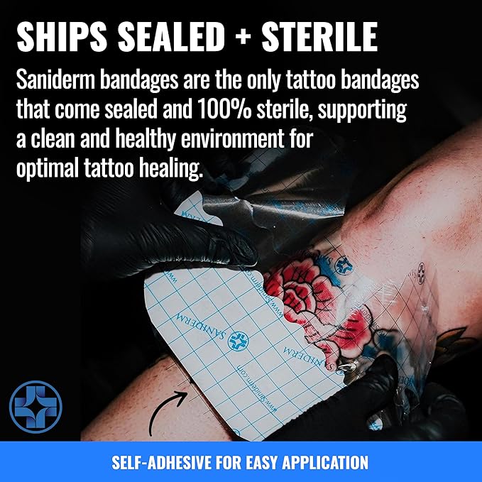 Saniderm Tattoo Aftercare Bandage 3 Sheets (Medium Pack, 6 in x 8 in) – Convenient, Faster Tattoo Healing and Protection – Sterile, Waterproof, and Latex-Free