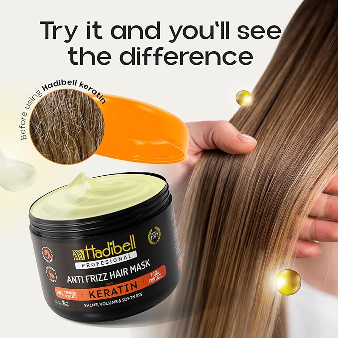 Hadibell Keratin Hair Mask Treatment 13.1 OZ, Deep Hair Care Treatment for Damaged Hair, Boost Hair Growth for Damaged Hair, Nourishing Repair & Frizz Control Mask