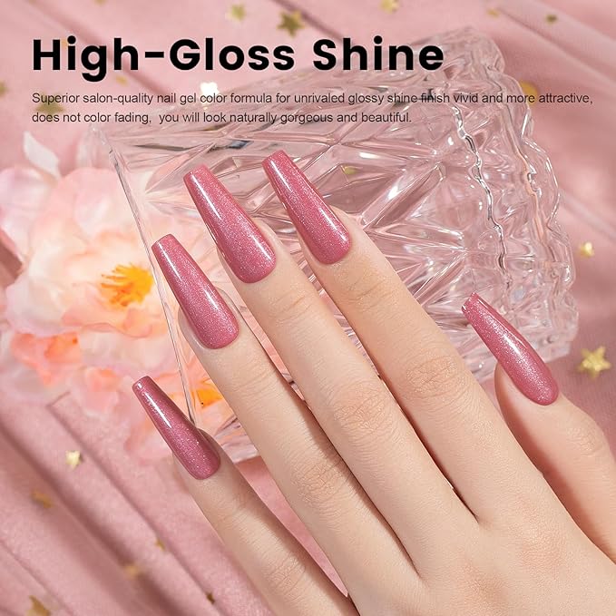 RARJSM Nude Glitter Gel Nail Polish Rose Gold Metallic Dark Dirty Pink with Silver Pearl Finish Shimmer Gel Polish 15ml UV LED Soak Off Soft Color Home Salon French Manicure Varnish Curing Requires