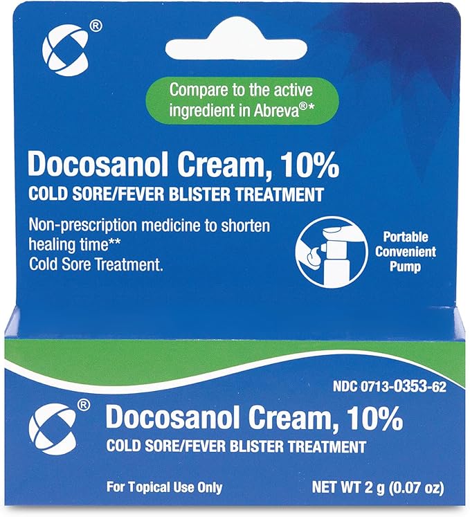 Cosette Cold Sore/Fever Blister Treatment for Face or Lips with Docosanol Cream, 10% - Treatment Cream for Cold Sore/Fever Blister - 0.07 oz Pump Bottle (2)