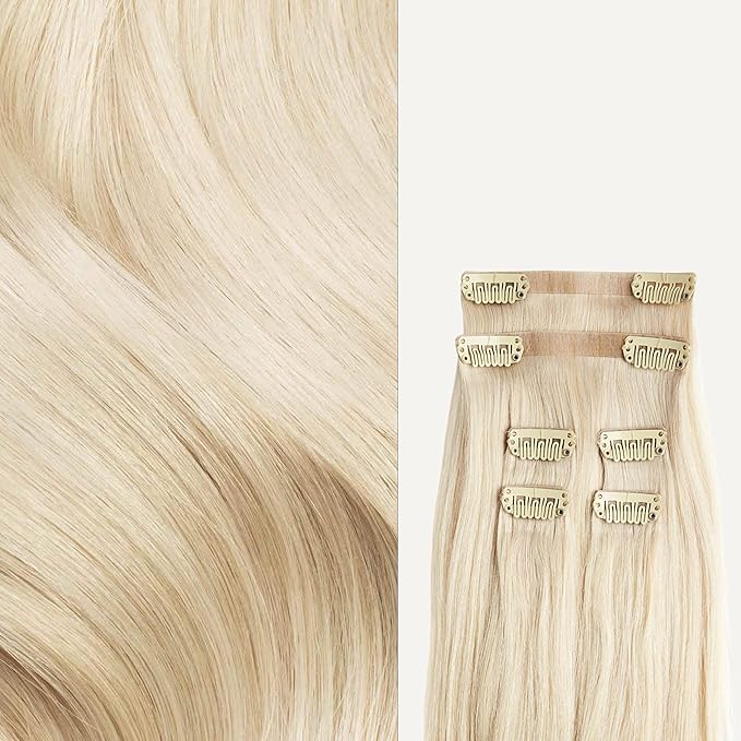 Luxy 100% Remy Human Hair Extensions for Thin Hair Thinning Hair Fill-Ins – 6 Seamless Wefts Multi-Dimensional Color Blend - Natural-Looking Volume & Coverage 95 grams 20" Platinum Blonde Thinning