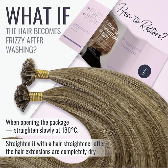 Fshine K Tip Hair Extensions Real Human Hair Color 4 Highlighted 27 Brown and Honey Blonde Human Hair Fusion Extensions 16 Inch Invisible Keratin Bond Hair Extensions 1g/Strand 50g/Pack