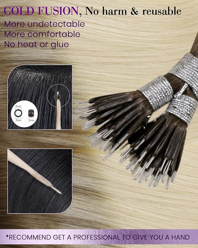 LaaVoo Nano Hair Extensions Human Hair Ombre Blonde Nano Bead Hair Extensions Ash Brown Fading to Light Blonde 50s 50g 20 Inch