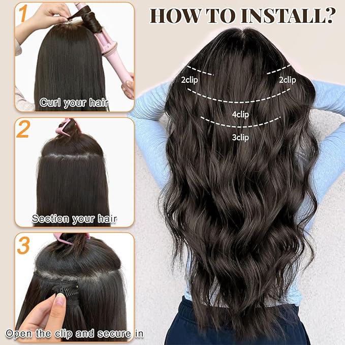 ALXNAN Clip in Long Wavy Synthetic Hair Extension 20 Inch Beach Blonde 4PCS Thick Hairpieces Fiber Double Weft Hair for Women