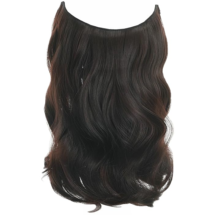 Invisible Wire Hair Extensions Transparent Wire Adjustable Size 4 Secure Clips Long Wavy Curly Secret Hairpiece 14 Inch for Women