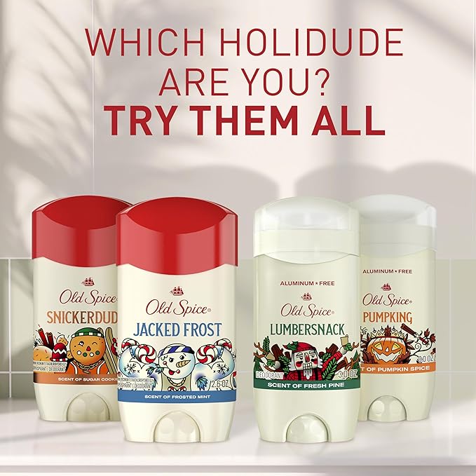 Old Spice Aluminum Free Deodorant for Men, Holidudes Limited Edition, 24/7 Holiday Freshness, Odor Protection, Stocking Stuffer, Lumbersnack with Fresh Pine Scent, 3.0 oz