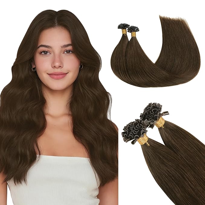 GOO GOO U Tip Hair Extensions, Real Human Hair, 14inch 50g 50S, Hot Fusion, Invisible Remy, 4A Chocolate Brown