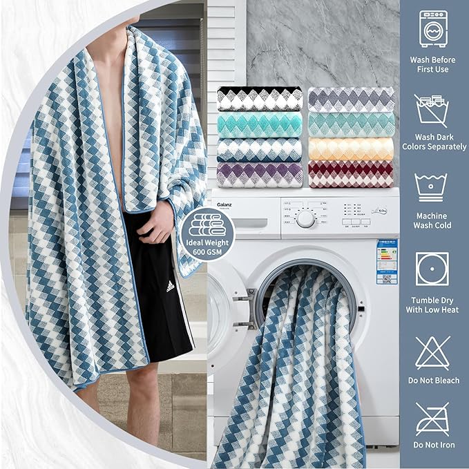 8 Piece Bathroom Towel Set |2 Oversized Bath Towels,2 Hand Towels,4 Washcloths| 600GSM Soft Hotel Towel Set Large Bath Sheet for Bathroom,Highly Absorbent Quick Dry Bath Towel Collections,Blue