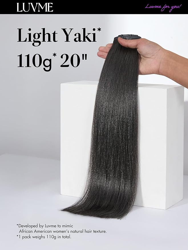LUVME Yaki Straight Seamless 110g 7Pcs Clip in Hair Extensions Full Max with 18inch Remy Human Hair Extensions, Natural Black 100% Real Soft Hair