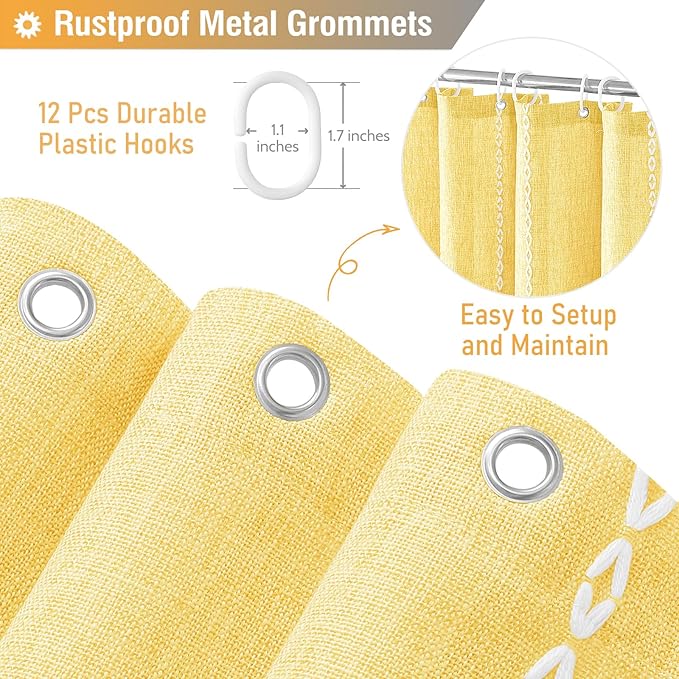 BTTN Boho Farmhouse Shower Curtain - Linen Rustic Heavy Duty Striped Fabric Shower Curtain Set, Bohemian Vintage Country Cloth Shower Curtains for Bathroom, Yellow, 72" W x 72" L (Pack of 1)