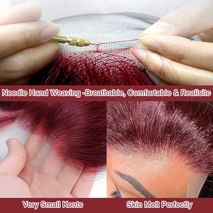 Burgundy Wig Human Hair 99j Burgundy 13x6 Deep Wave Lace Front Wigs Human Hair Pre Plucked 180% Density HD Transparent Lace Frontal Wigs for Black Women Red Colored Wig 20 Inch
