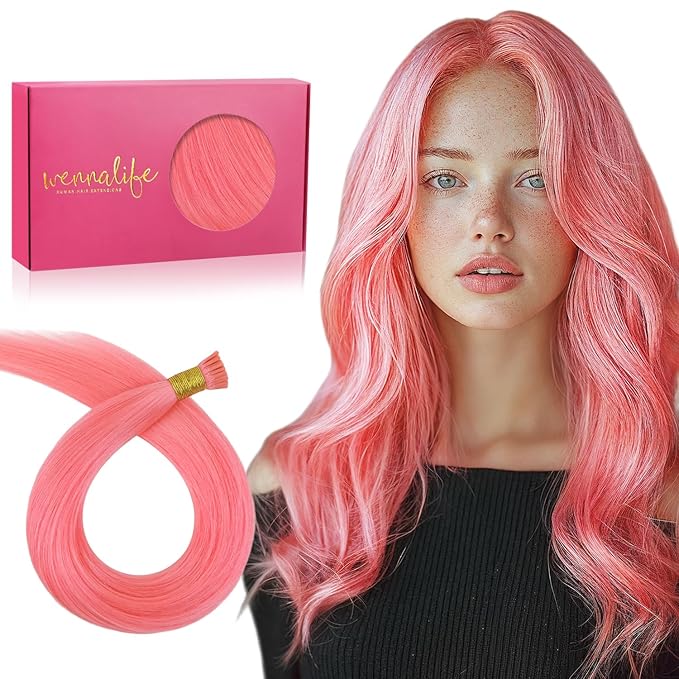 WENNALIFE I Tip Hair Extensions Human Hair, 50g 50s 18 Inch Light Pink Remy Itip Human Hair Extensions Invisible Itips Straight I Tips Fusion Extensions Real Human Hair