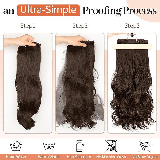 KooKaStyle Clip In Hair Extensions, Natural Long Layered Soft Invisible Synthetic Curly Hairpieces for Women, 4 pcs (20 Inch, Chocolate Brown)
