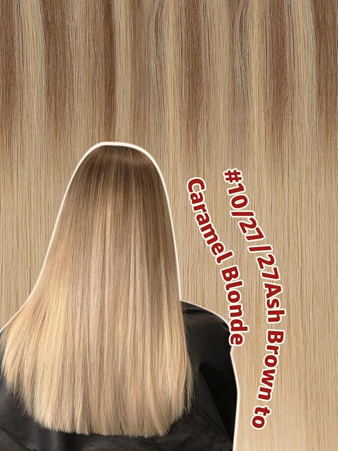 Clip in Hair Extensions Real Human Hair,Balayage Ash Brown To Caramel Blonde,Hair Extensions Clip In 6pcs Per Set With 18 Clips 14 Inch 100grams,(#10/27/27,14")