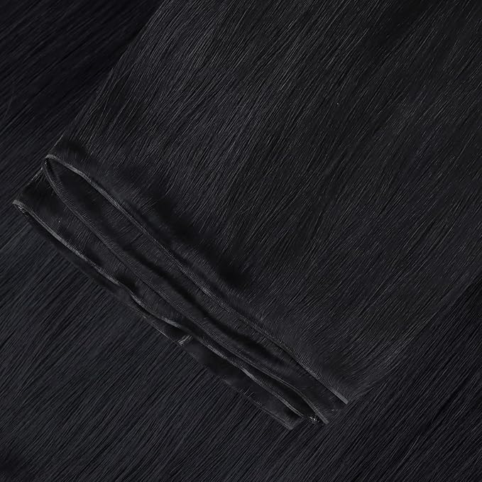 Fshine Real Genius Weft Human Hair Extensions for Women Jet Black Sew in 14 Inch 50g Natural Black Genius Weft One Piece Remy Human Hair Bundle Weave