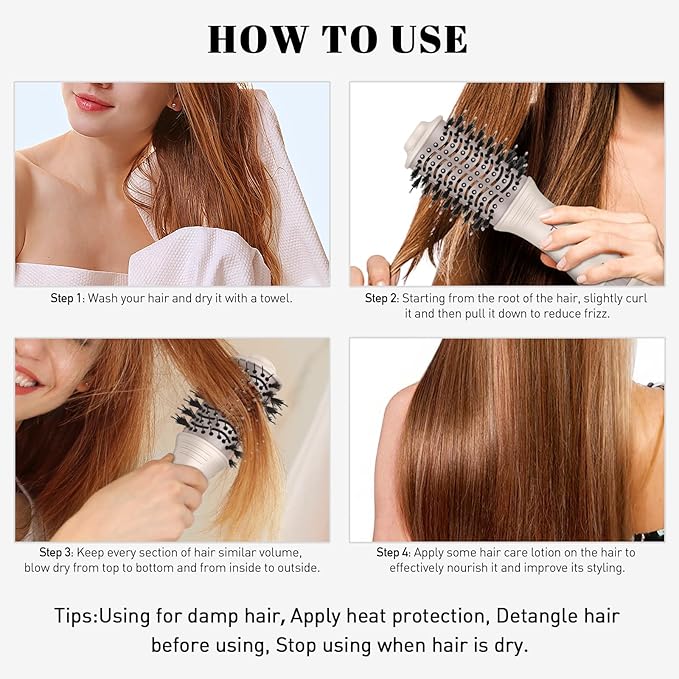 Travel Hair Dryer Brush, Dual Voltage Blow Dryer Brush, Mini Hot Air Portable 2 inch Travel Hair Dryer Styler Volumizer Oval Shape (Tome Color)