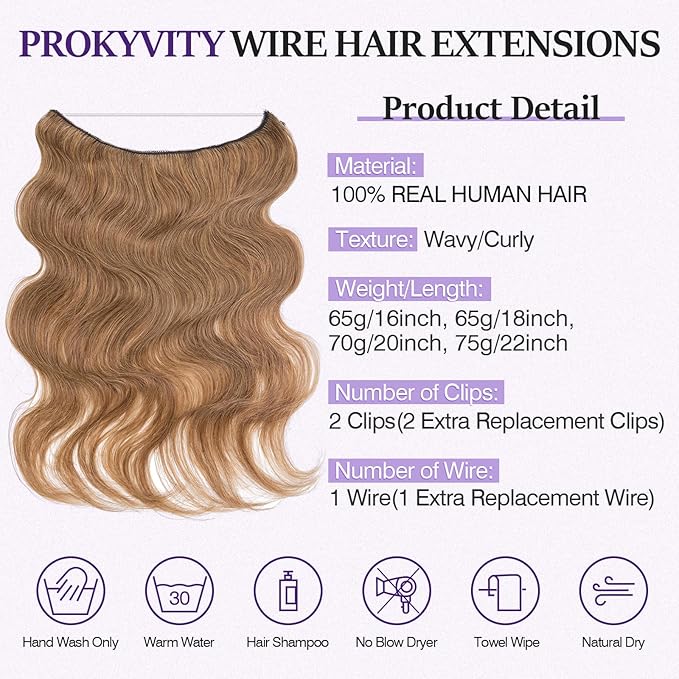 Halo Hair Extensions Real Human Hair,Halo Hair Extension 100% Human Hair,Wire Hair Extensions,Wavy 06 Light Brown 70g/20inch