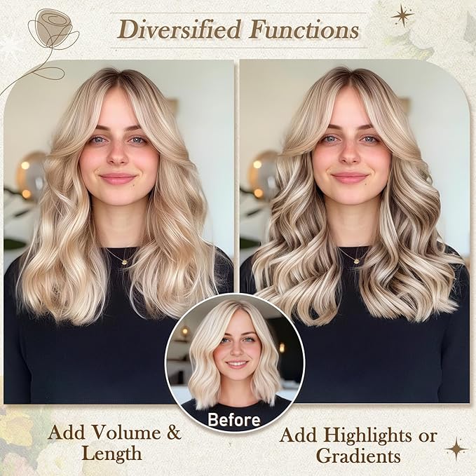 BARSDAR 12 Inch Wavy Honey Blonde Clip in Hair Extensions - 6PCs Short Wavy Honey Blonde Clip in Hair Extensions for Women - Full Head Thick Soft Synthetic Curly Hairpieces Daily Party
