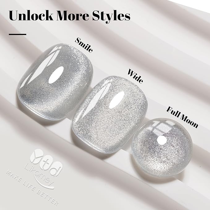 YTD Likomey Cat Eye Gel Nail Polish,Crystal 15ml Silver Magnetic Shimmer Shimmer Glitter Translucent Jelly Shiny Fall Winter Salon Home UV Nail Varnish with Magnet Stick,HEMA Free TPO Free,MY517