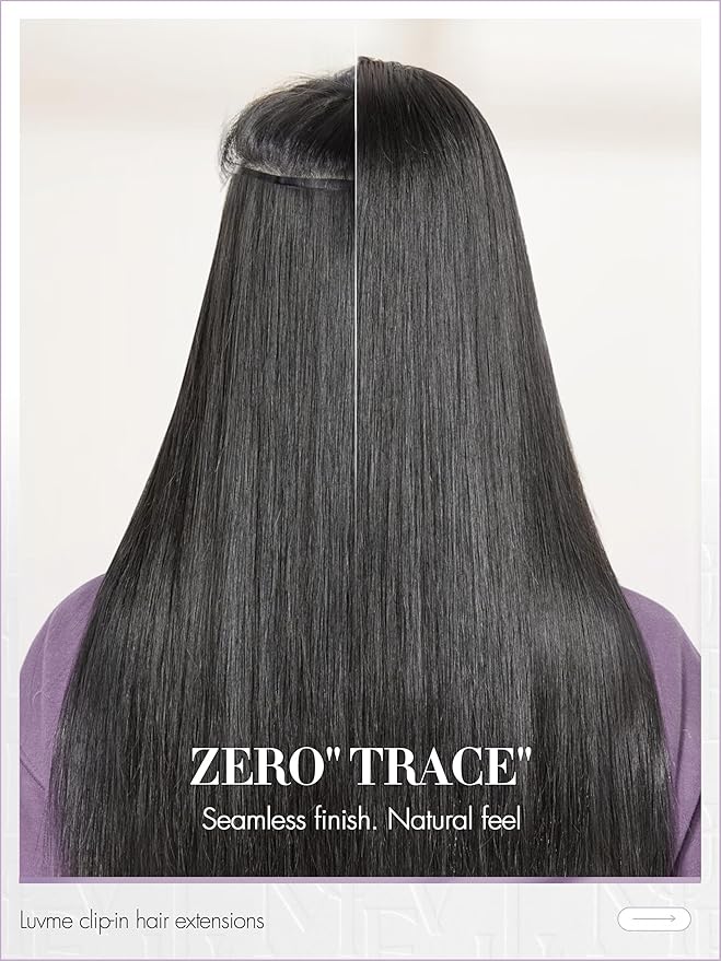LUVME Straight Seamless 70g 4Pcs Clip in Hair Extensions Full Max with 18inch Remy Human Hair Clip ins Extensions, Natural Black 100% Real Soft Hair
