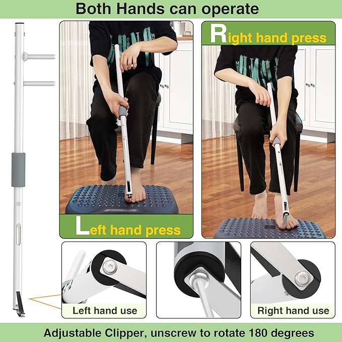 Long Handled Toenail Clippers，4mm Large Opening/No Need to Bending，for Seniors, Overweight, Disabled and Pregnant.(34" / White)