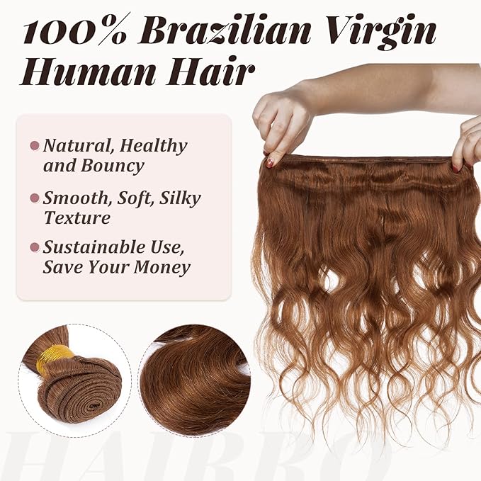 Hairro Sew in Hair Extensions Real Human Hair, 100g/bundle Weave Weft for Women Adding Volume and Length, for DIY Beauty Dating Party, 20 Inch One Bundle Body Wave Auburn