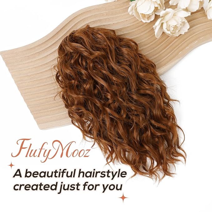 Flufymooz Ponytail Extension, 12" Short Claw Ponytail Extension Wavy Curly Jaw Clip in Pony tails Hair Extension Natural Synthetic Hairpiece for Women (Copper Red)