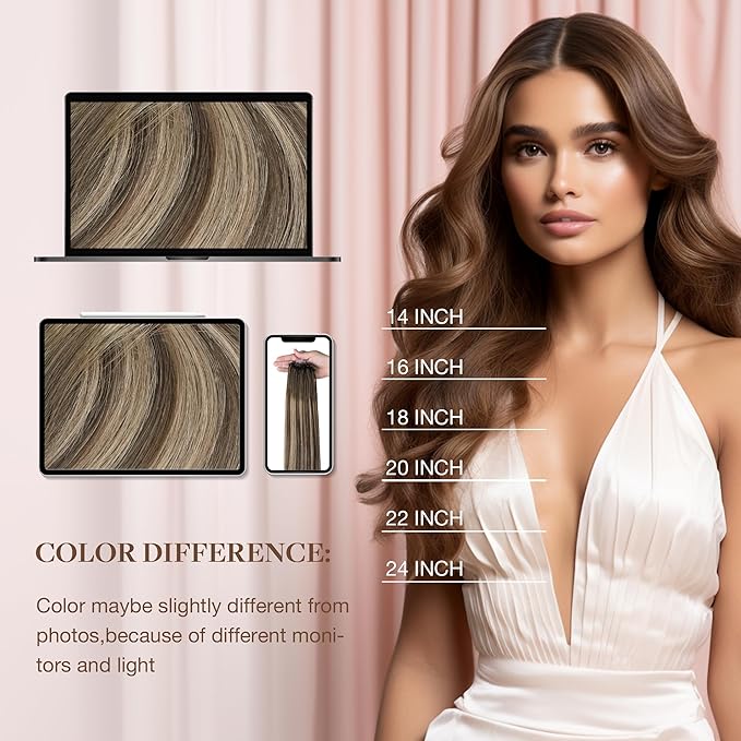 GOO GOO Micro Link Tip Hair Extensions, Real Human Hair, 16inch 50g 50S, Cold Fusion, Invisible Remy, 4/26/4 Balayage Chocolate Brown to Honey Blonde