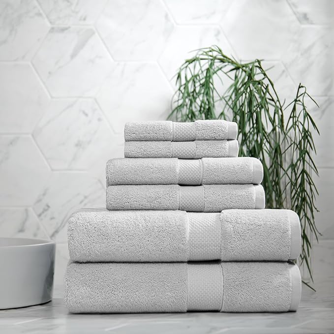 Aston & Arden Egyptian Bath Towel Set - Oversized Ultra Soft Thick & Absorbent, 100% Ringspun Egyptian Cotton Bathroom Towel for Spa, Hotel, 600 GSM, Light Grey