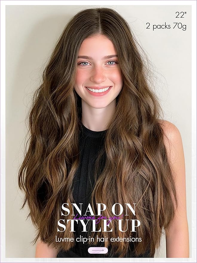 LUVME Clip in Hair Extensions, Straight Seamless 20 Inch 70g 4Pcs Brown Highlights, 100% Real Remy Human Hair, Soft Natural Full Max Invisible Comfortable Clip in Hair Extensions for Women