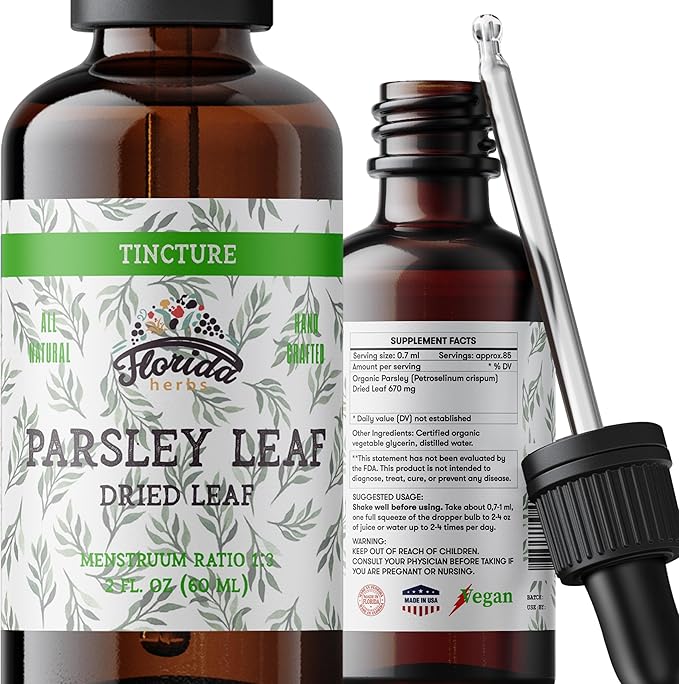Parsley Leaf Tincture Alcohol-Free Extract, Organic Parsley (Petroselinum crispum) Dried Leaf - Non-GMO in Cold-Pressed Organic Vegetable Glycerin - 2 Oz