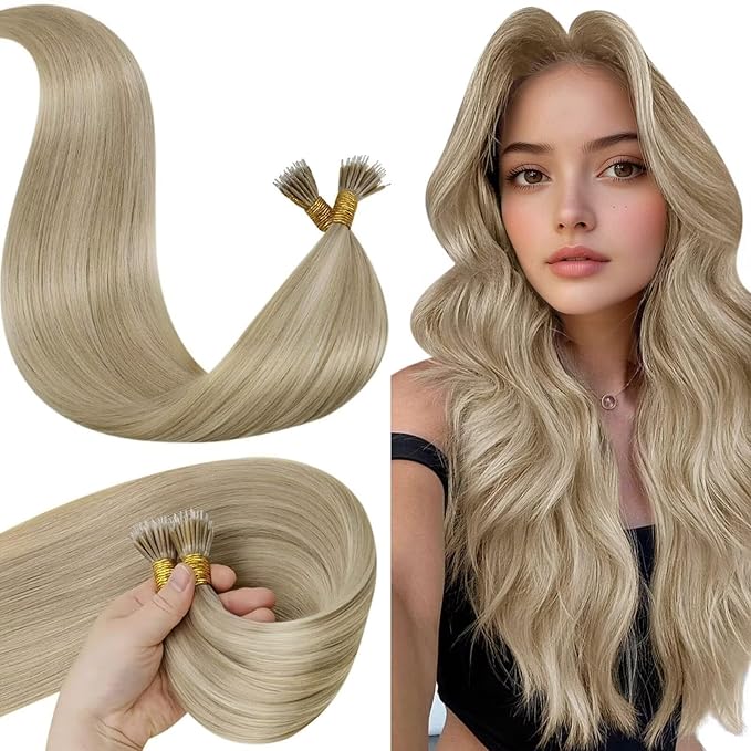 LaaVoo Nano Bead Hair Extensions Human Hair Highlight Nano Ring Hair Extensions Ash Blonde 20 Inch 50g 50s