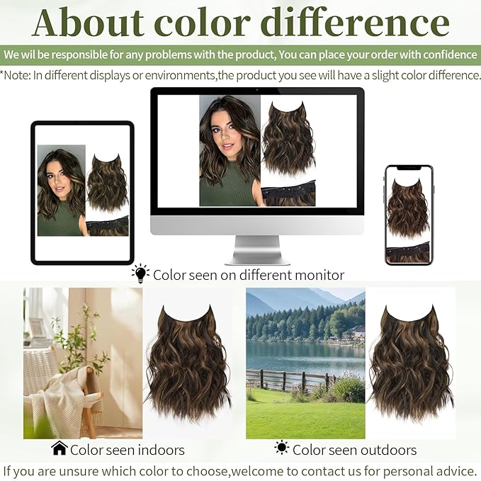 KooKaStyle Invisible Wire Hair Extensions with Transparent Headband Adjustable Size 4 Secure Clips Long Wavy Highlight Hairpiece 12 Inch H2/426#Balayage Dark Brown to Chestnut for Women