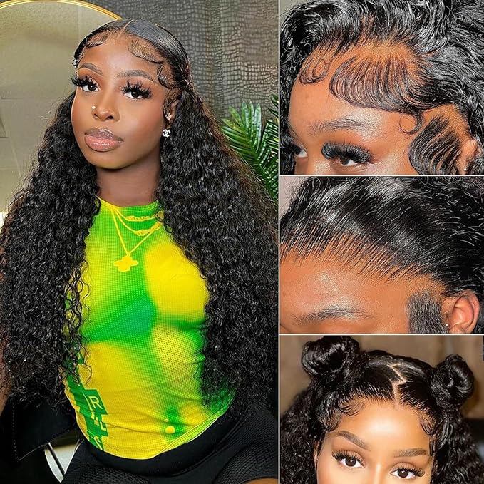32 Inch Kinky Curly Lace Front Wig Human Hair 13x4 Wear and Go Glueless Wigs Human Hair Pre Plucked with Baby Hair HD Deep Jerry Curly Wave Lace Frontal Wigs 150% Density Full and Thick