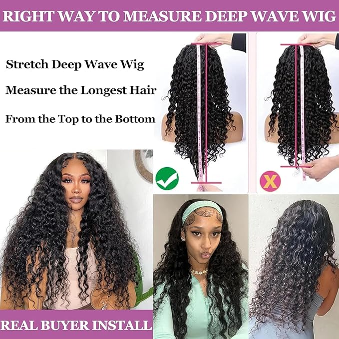 13x6 Deep Wave Lace Front Wigs Human Hair 24 Inch 180% Density Deep Curly Hd Lace Frontal Wig 13x6 Glueless Hd Lace Front Wigs Human Hair Pre Plucked Natural Black